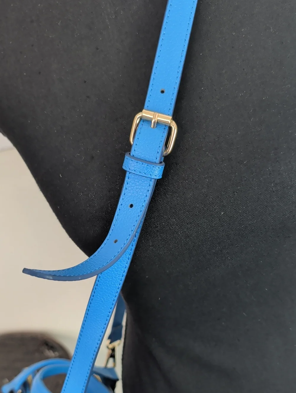 Ora Delphine Blue Pebbled Leather Crossbody Bag Gold Tone Hardware